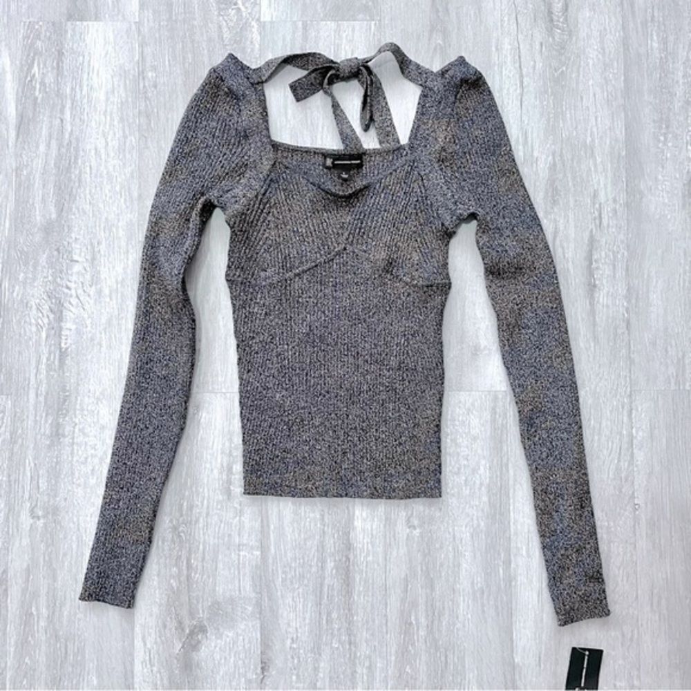 INC Women's M NWT Gray Silver Metallic Ribbed Long Sleeve Top Medium New
